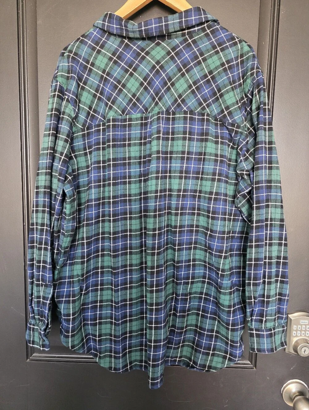 Gap XXL Blue Green Plaid Flannel Button Front Shirt Oversized Pocket Top Women